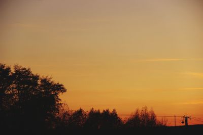 Silhouette trees against orange sky