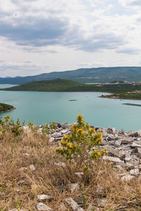 Scenic view of lake against sky