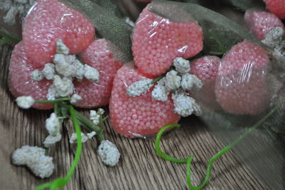 High angle view of strawberries