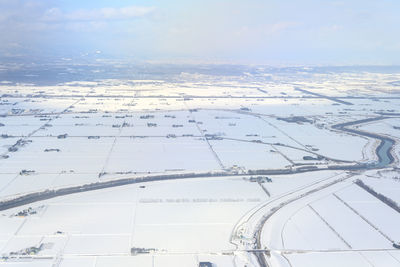 Aerial view of snow covered landscape