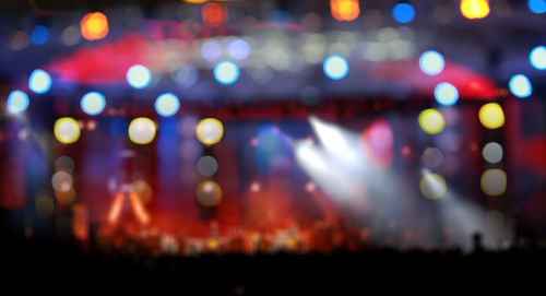 Defocused image of illuminated lights at music concert