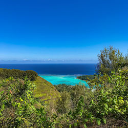 Scenic view of sea against blue sky