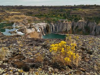 Scenic view of river flowing through rocks