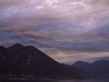 Scenic view of mountains against sky during sunset