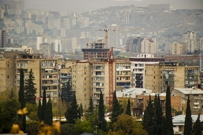 High angle view of buildings in city