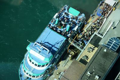 High angle view of ship in sea