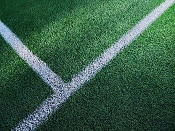 High angle view of soccer field