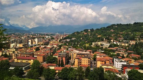 High angle view of townscape against sky