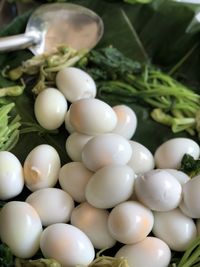 High angle view of eggs in container