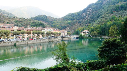 View of river with mountain in background