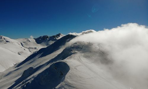 Scenic view of snowcapped mountains against sky