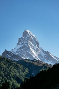 The mighty and beautiful matterhorn peak, the famous and iconic swiss mountain in the alps, zermatt