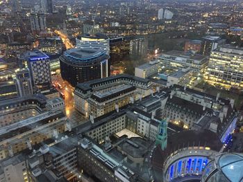 High angle view of city at night