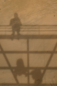 High angle view of shadow on bicycle wall