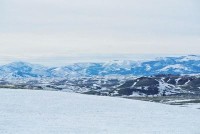 Scenic view of snowcapped mountains against sky