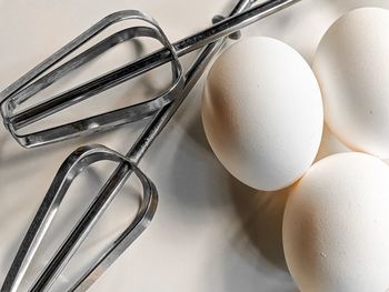 High angle view of eggs on table