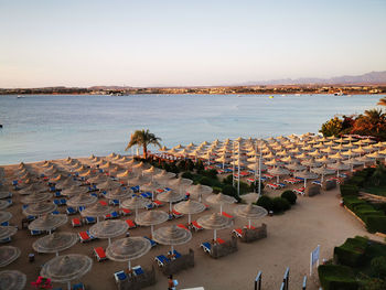 High angle view of beach against clear sky