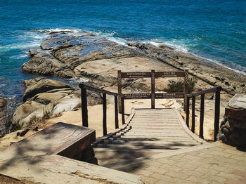 High angle view of staircase at beach