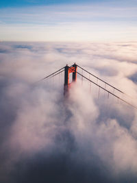 Low angle view of suspension bridge against sky during sunset