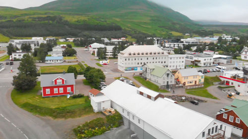 High angle view of buildings in town