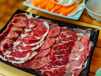 Close-up of meat in plate on table