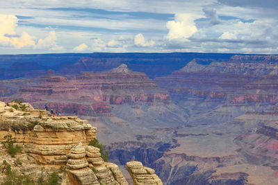 Aerial view of rock formations against cloudy sky