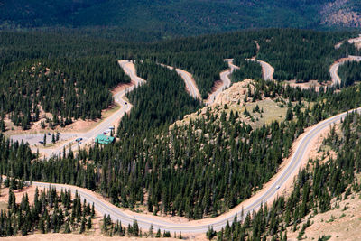 High angle view of curvy road