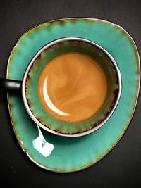 High angle view of tea cup on table