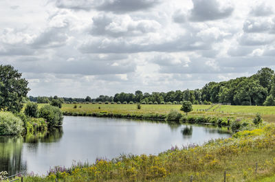 Scenic view of river against a cloudy sky 