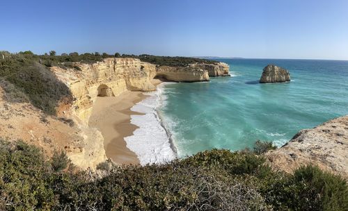 Scenic view of sea against clear sky