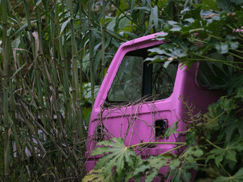 Close-up of abandoned truck on land