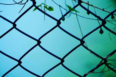 Low angle view of chainlink fence against clear sky