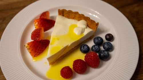 High angle view of breakfast served in plate