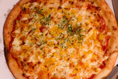High angle view of pizza