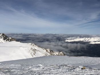 Scenic view of snowcapped mountains against sky