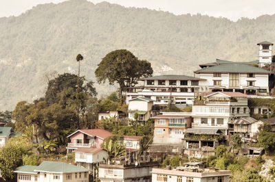 High angle view of buildings in town