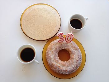 Directly above shot of coffee cups on table