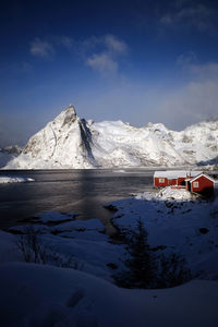 Scenic view of snowcapped mountains against sky
