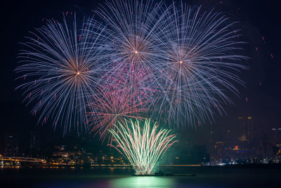 Firework display at night