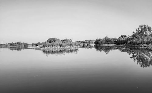 Scenic view of lake against clear sky