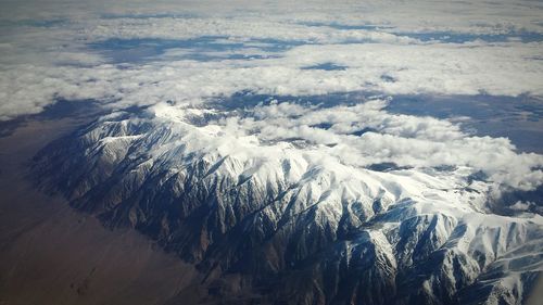 Scenic view of snow covered mountains