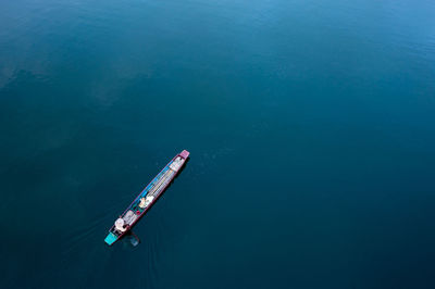 High angle view of ship in sea