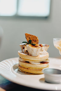 Close-up of dessert in plate on table