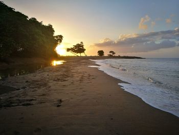 Scenic view of beach against sky during sunset