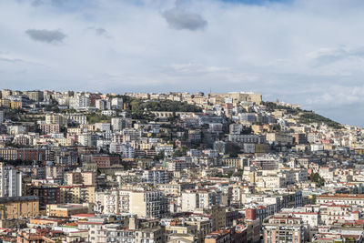 High angle view of buildings in city