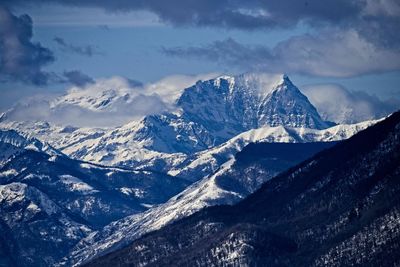 Scenic view of snowcapped mountains against sky