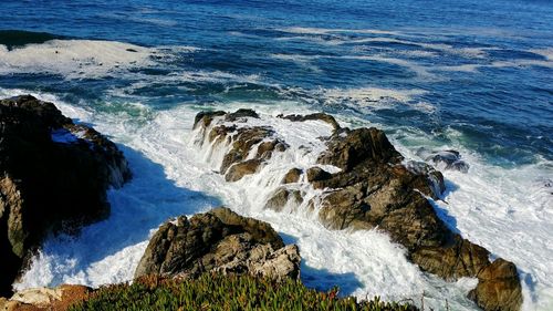 High angle view of rocks on beach