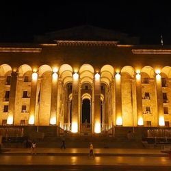 Low angle view of illuminated building at night