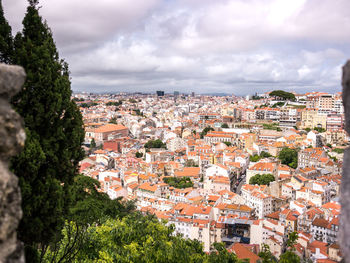 High angle shot of townscape against sky