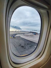 Airplane wing window view 